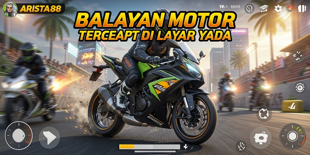 Screenshot ARISTA88 menampilkan momen balap motor yang mendebarkan.