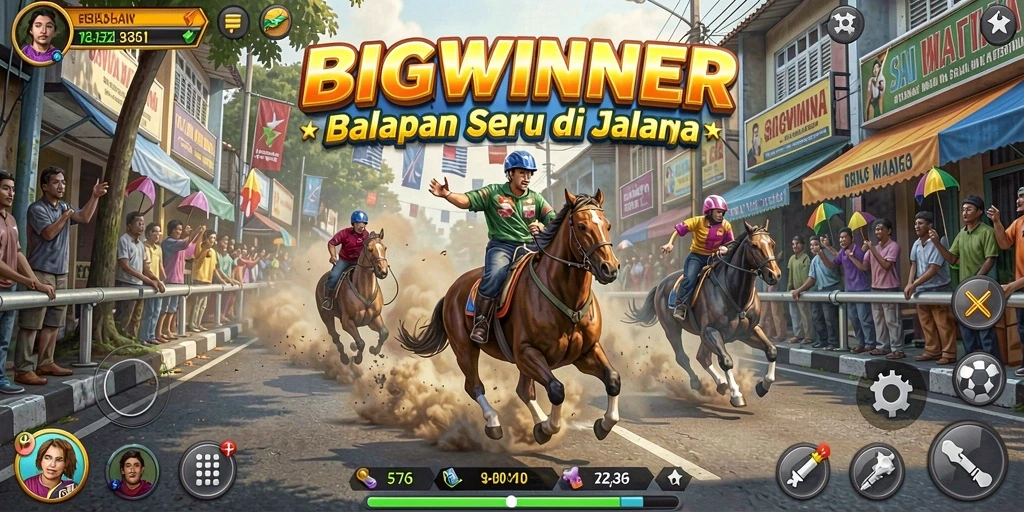 Screenshot menunjukkan aksi balapan seru di BIGWINNER.