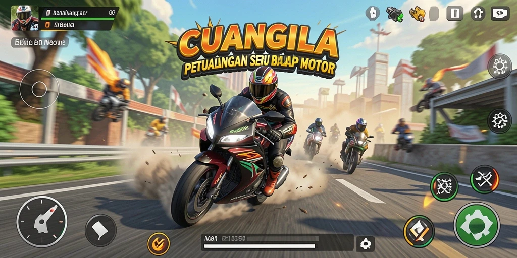 Tampilan gameplay menegangkan dalam balapan motor cepat.