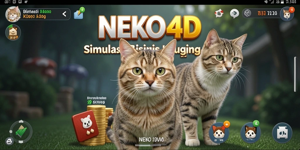 Tampilan gameplay seru di NEKO4D dengan kucing-kucing menggemaskan.