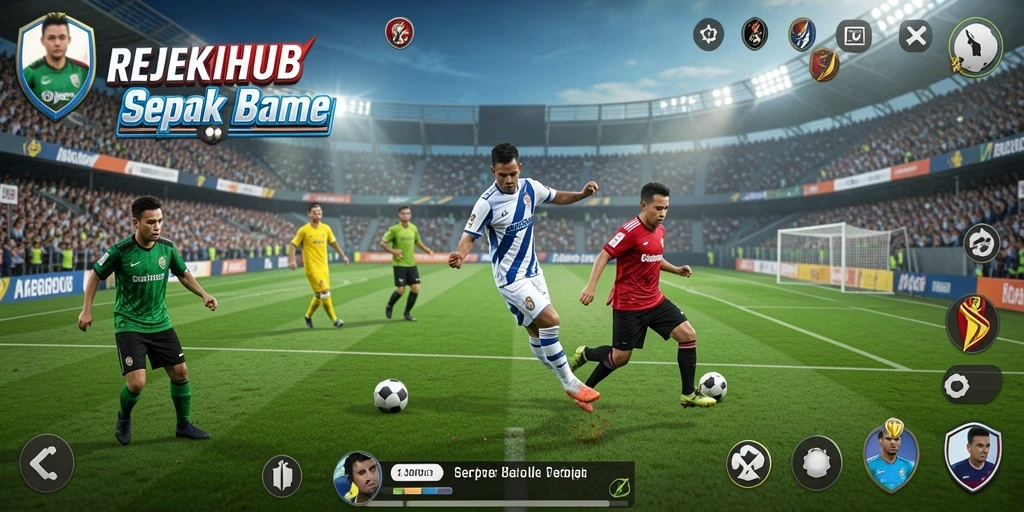 Tampilan gameplay menarik dari REJEKIHUB dengan aksi sepak bola yang mendebarkan.