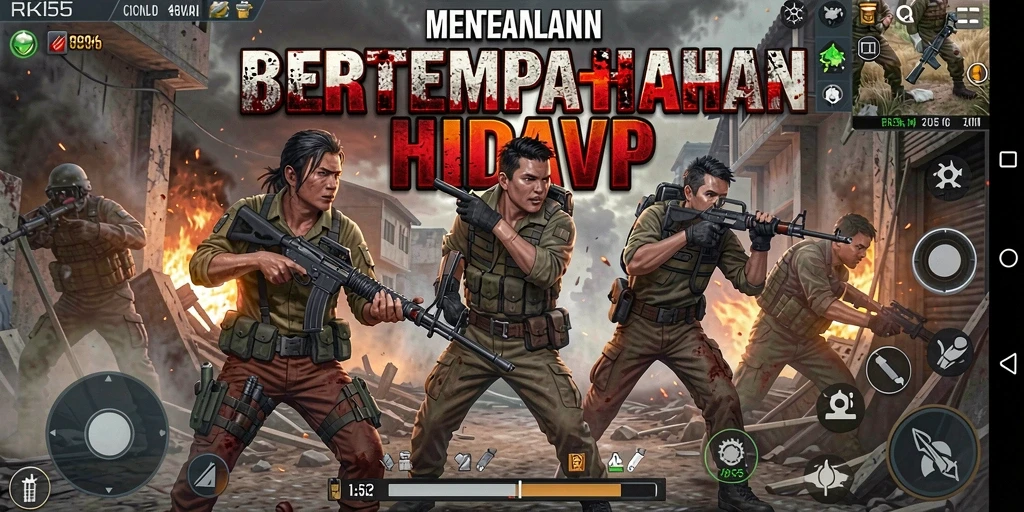 Tangkapan layar RK55 menunjukkan aksi seru dalam pertarungan Battle Royale.