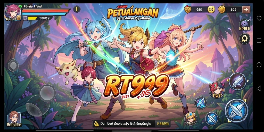 Screenshot gameplay RT99 menampilkan karakter anime dalam aksi yang dinamis.