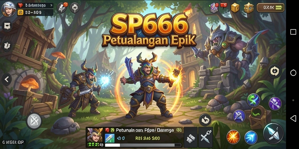 Screenshot menunjukkan pertarungan seru dalam game RPG SP666.