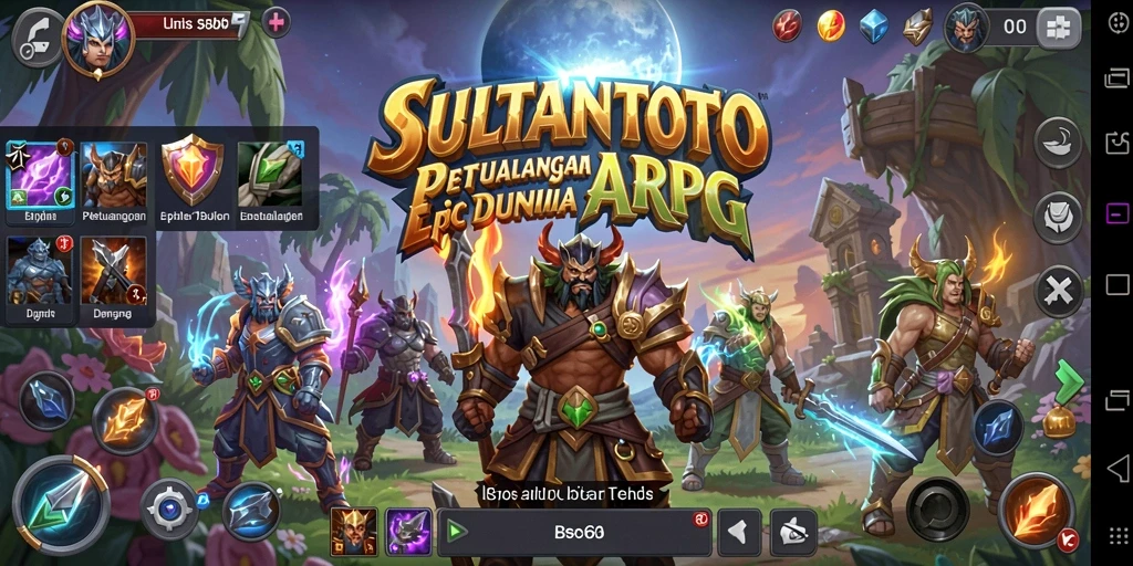 Tampilan gameplay SULTANTOTO yang menampilkan pertarungan epik dan karakter yang beragam.