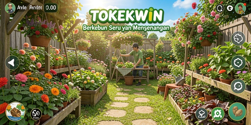 Screenshot utama TOKEKWIN menampilkan keseruan berkebun dalam permainan Farming.