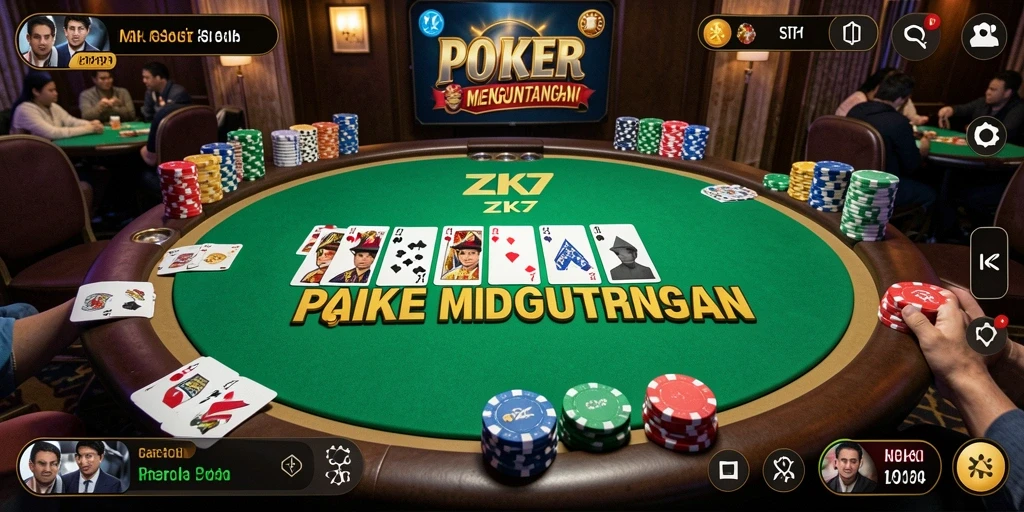 Screenshot gameplay ZK7 menampilkan aksi poker yang mendebarkan.